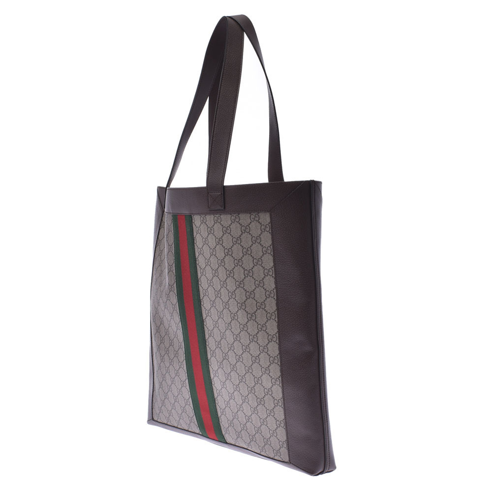 Gucci Brown Tote Greige Brown Leather Ophidia Bag Gray Supreme GG